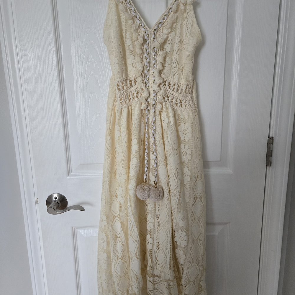 Boho Maxi Midi Cream Lace Dress